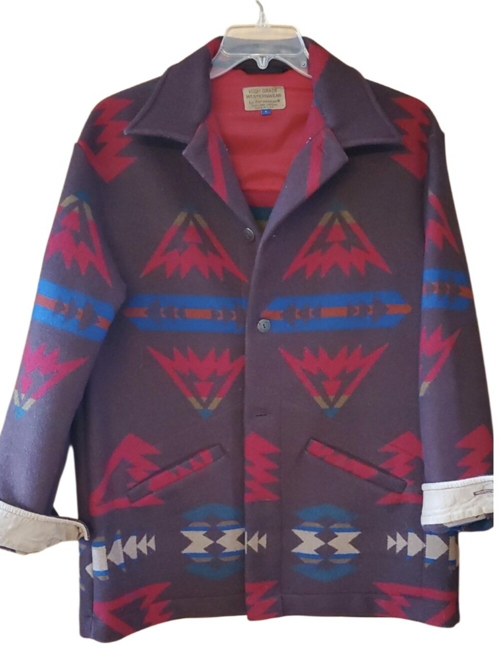 Pendleton Unisex Purple Brown Vintage Aztec Wool Blazer Blanket Coat Size Large